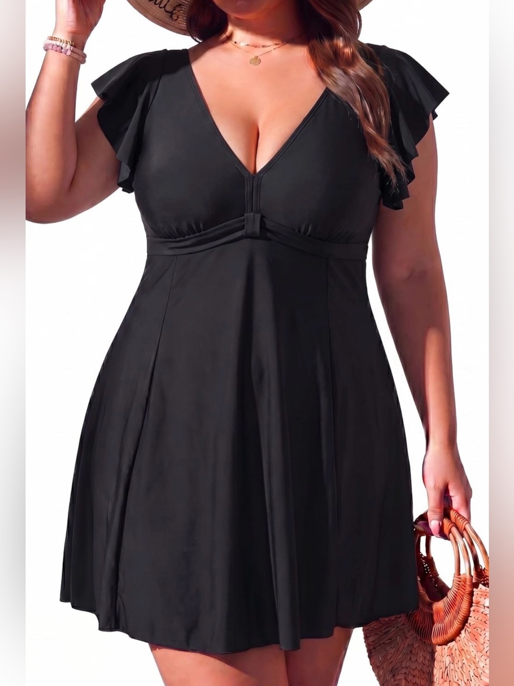 Smismivo Black Swimsuit Tummy Control One Piece Ruffle Swimdress 4XL NWT